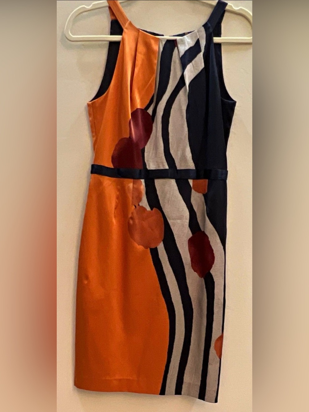 Elie Tahari Sleeveless Colorblock Orange and Black Print silk Dress 2